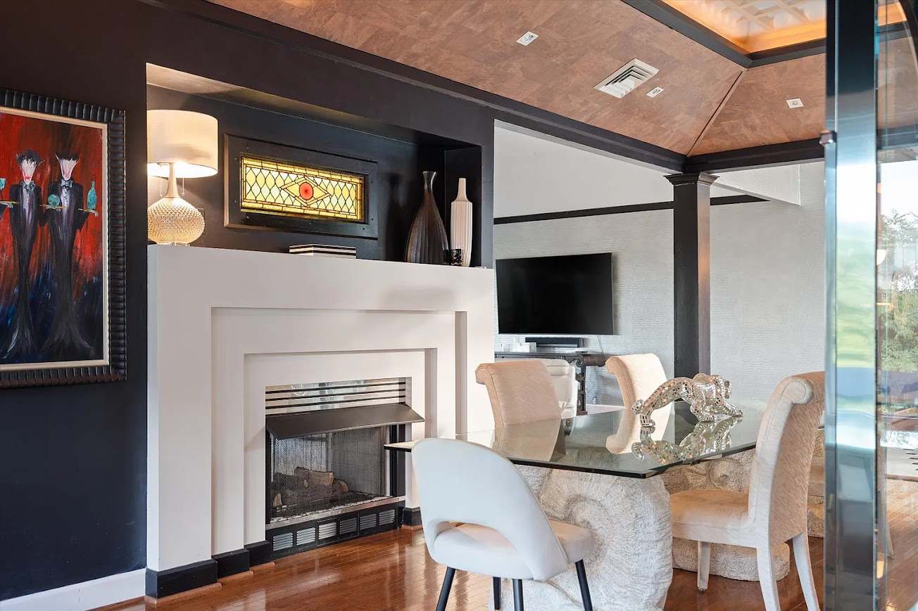 Main house dining room with fireplace